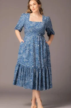 Bailey Square Neck Maxi Dress-Blue Floral Print -Plus