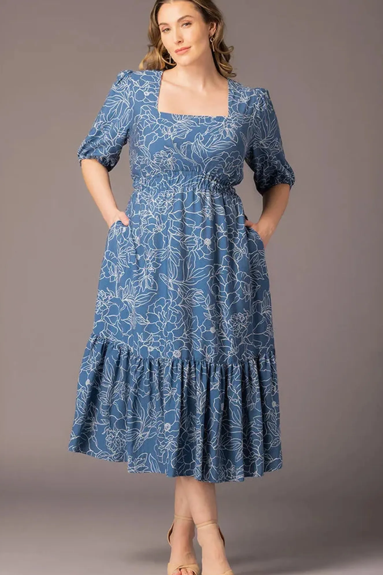 Bailey Square Neck Maxi Dress-Blue Floral Print -Plus
