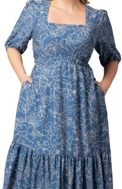 Bailey Square Neck Maxi Dress-Blue Floral Print -Plus