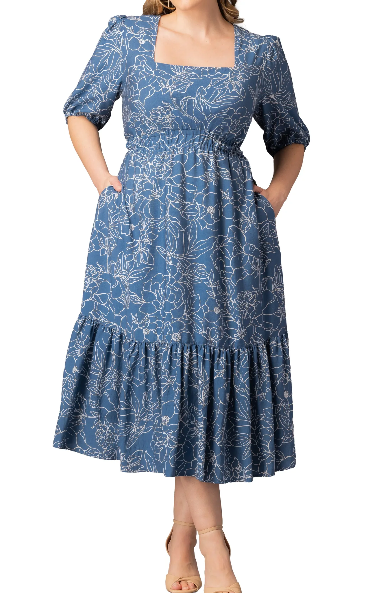 Bailey Square Neck Maxi Dress-Blue Floral Print -Plus