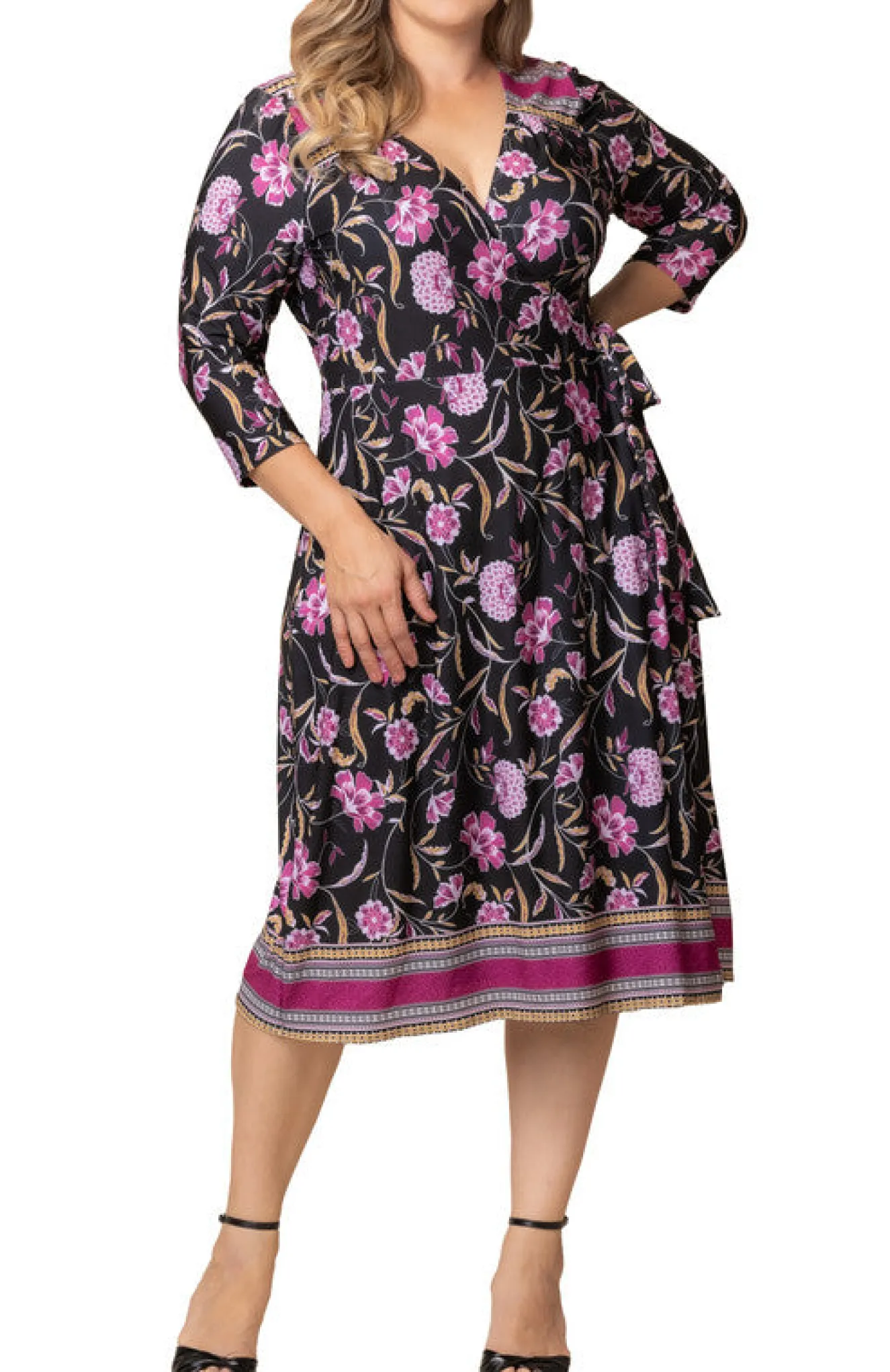 Beguiling Border Print Wrap Dress - Plus