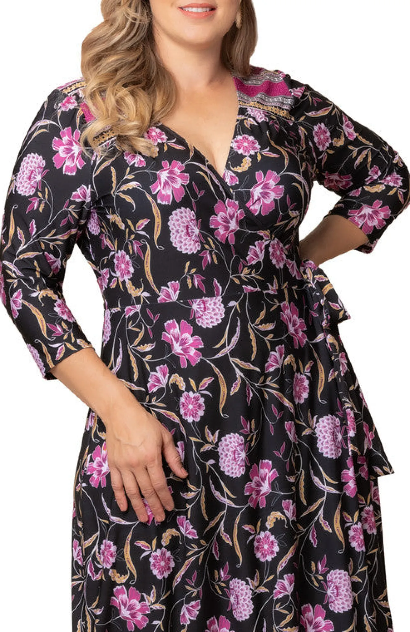 Beguiling Border Print Wrap Dress - Plus