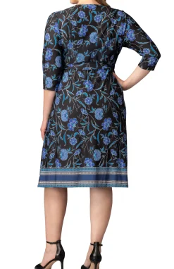 Beguiling Border Print Wrap Dress - Black - Plus
