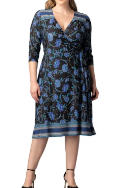 Beguiling Border Print Wrap Dress - Black - Plus