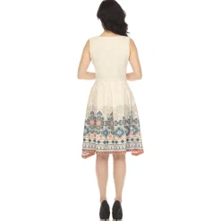 Beige Border Print Fit and Flare Knee Length Dress