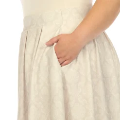 Beige Pleated Skirt with Border Prints - Plus