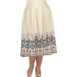 Beige Pleated Skirt with Border Prints - Plus