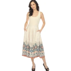 Beige Pleated Skirt with Border Prints