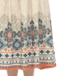 Beige Pleated Skirt with Border Prints