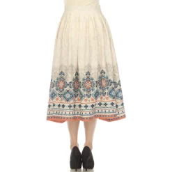 Beige Pleated Skirt with Border Prints