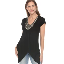 Black Beaded Angled Hem Knit Top