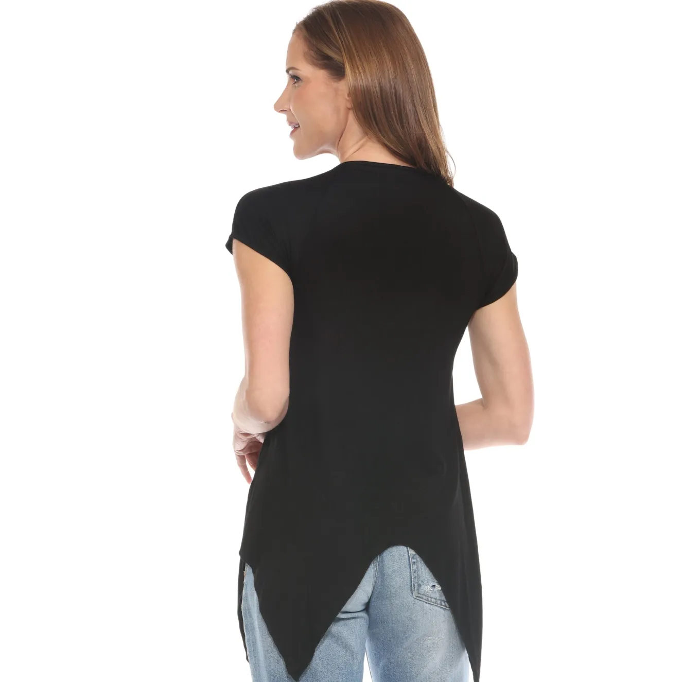 Black Beaded Angled Hem Knit Top