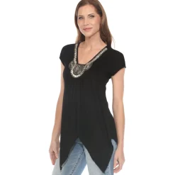 Black Beaded Angled Hem Knit Top