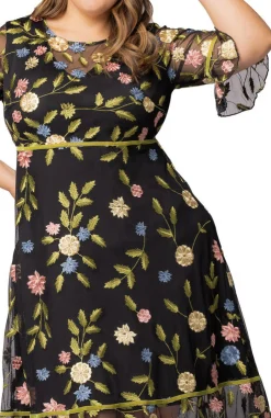 Black Blossom Print Wildflower Embroidered Dress - Plus
