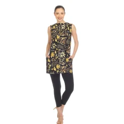 Black Floral Sleeveless Tunic Top