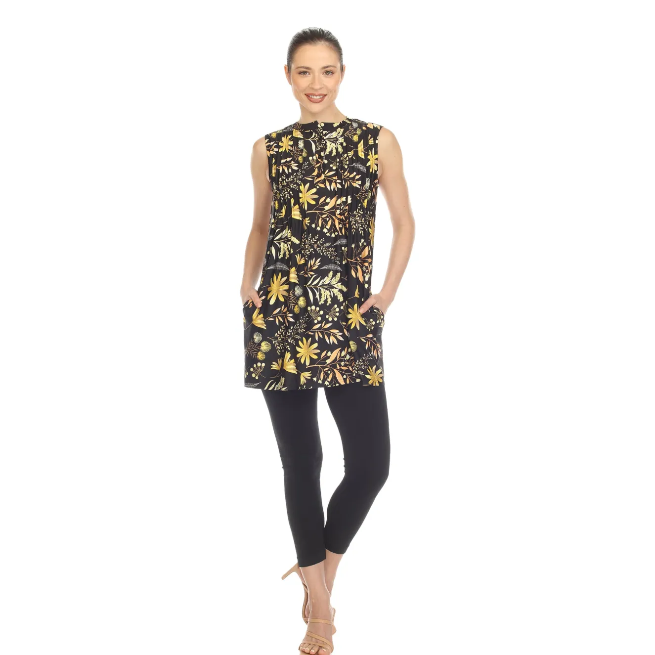 Black Floral Sleeveless Tunic Top