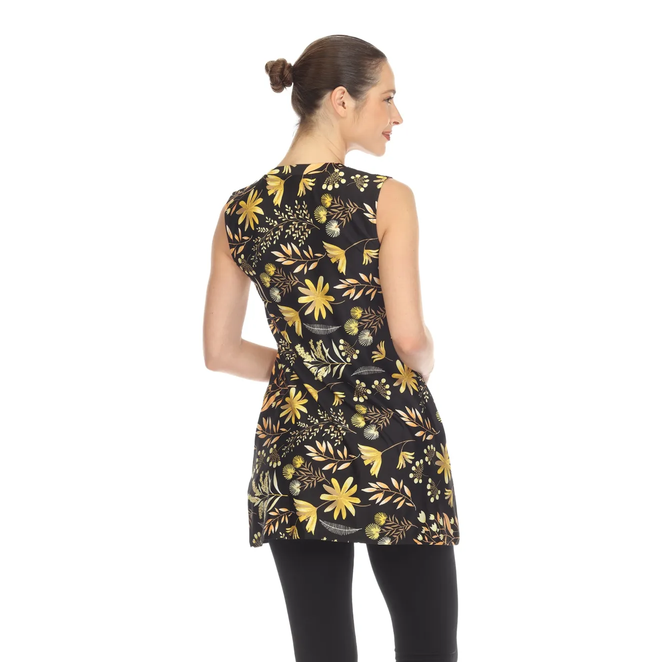 Black Floral Sleeveless Tunic Top