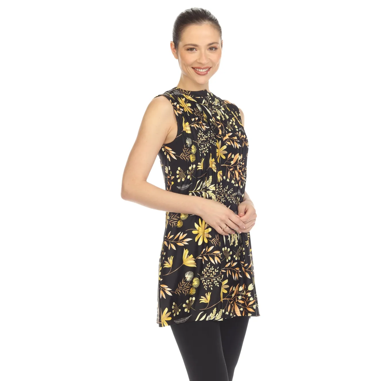 Black Floral Sleeveless Tunic Top