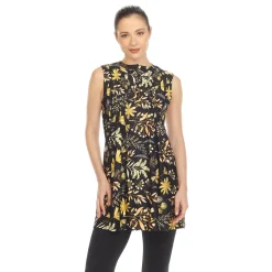 Black Floral Sleeveless Tunic Top