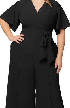 Black Noir Evelyn Wide Leg Cropped Jumpsuit - Plus