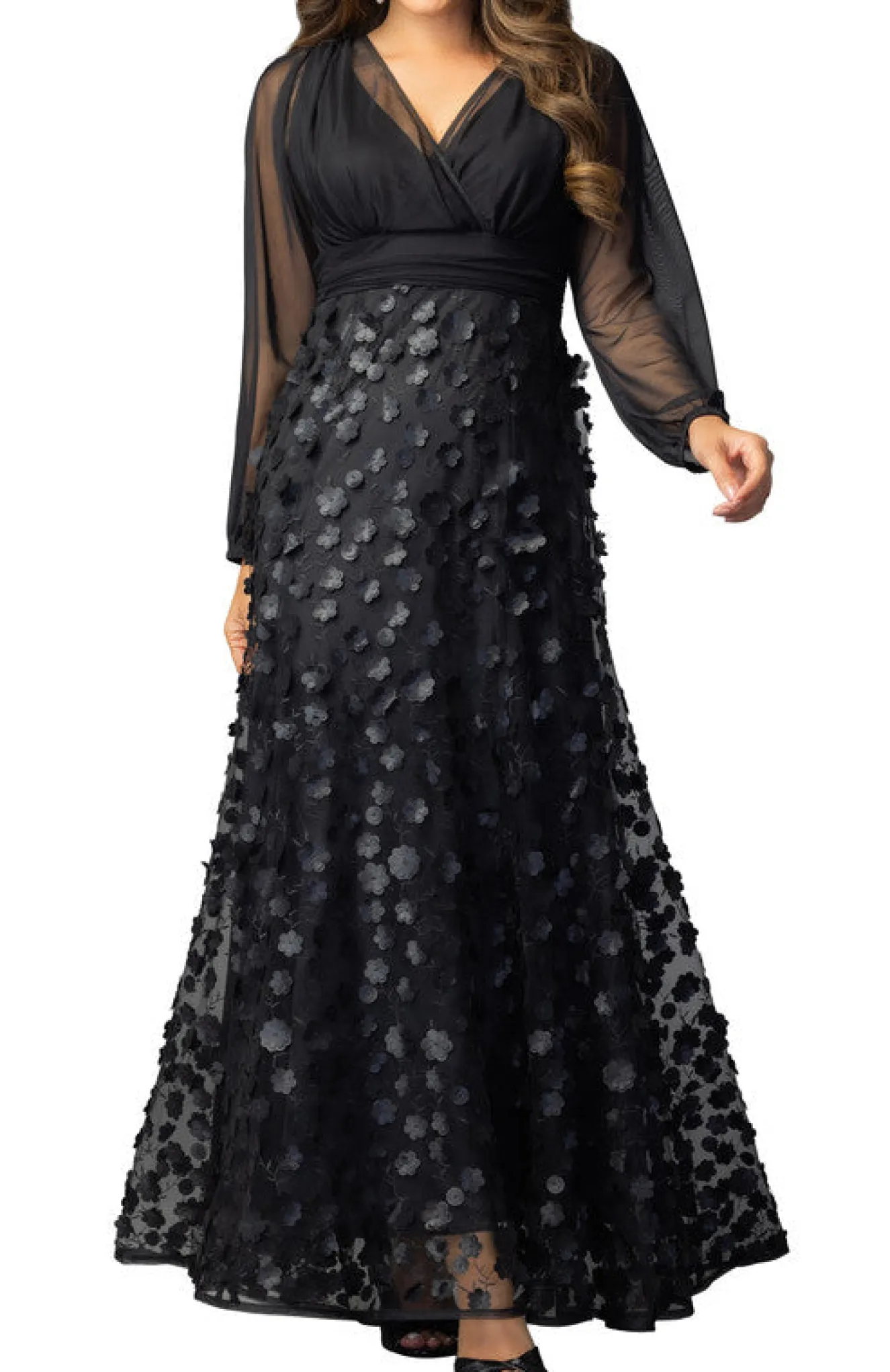 Blossoming Beauty Mesh Evening Gown - Black