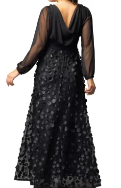 Blossoming Beauty Mesh Evening Gown - Black