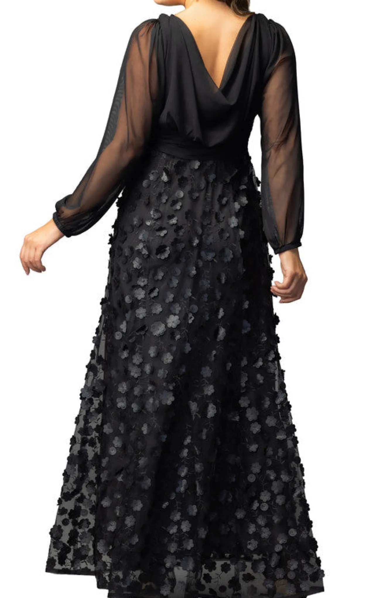 Blossoming Beauty Mesh Evening Gown - Black