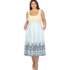 Blue Pleated Skirt with Border Prints - Plus