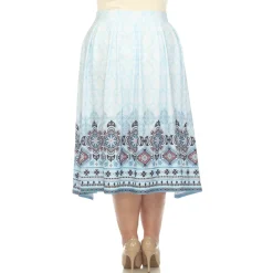Blue Pleated Skirt with Border Prints - Plus