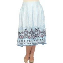 Blue Pleated Skirt with Border Prints - Plus