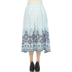 Blue Pleated Skirt with Border Prints