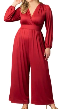 Brigitte Long Sleeve Jumpsuit - Red - Plus