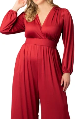 Brigitte Long Sleeve Jumpsuit - Red - Plus