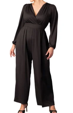 Brigitte Long Sleeve Jumpsuit - Black - Plus