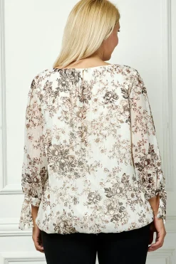 Bubble Hem 3/4 Tie Sleeve Blouse - Beige - Plus