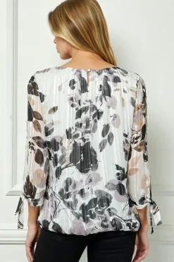Bubble Hem 3/4 Tie Sleeve Blouse - Ivory
