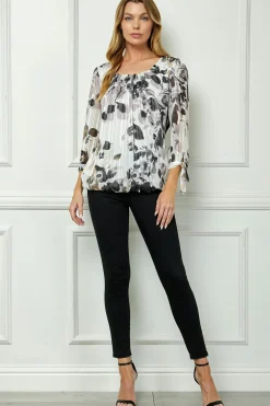 Bubble Hem 3/4 Tie Sleeve Blouse - Ivory