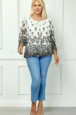 Bubble Hem 3/4 Tie Sleeve Blouse in Ivory - Plus