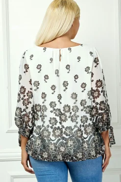Bubble Hem 3/4 Tie Sleeve Blouse in Ivory - Plus