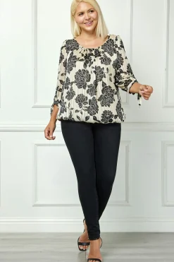 Bubble Hem 3/4 Tie Sleeve Blouse in Beige - Plus