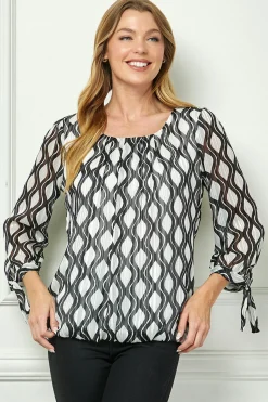 Bubble Hem 3/4 Tie Sleeve Blouse - White