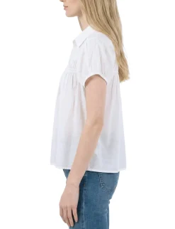 Cap Sleeve Ruched Yoke Blouse