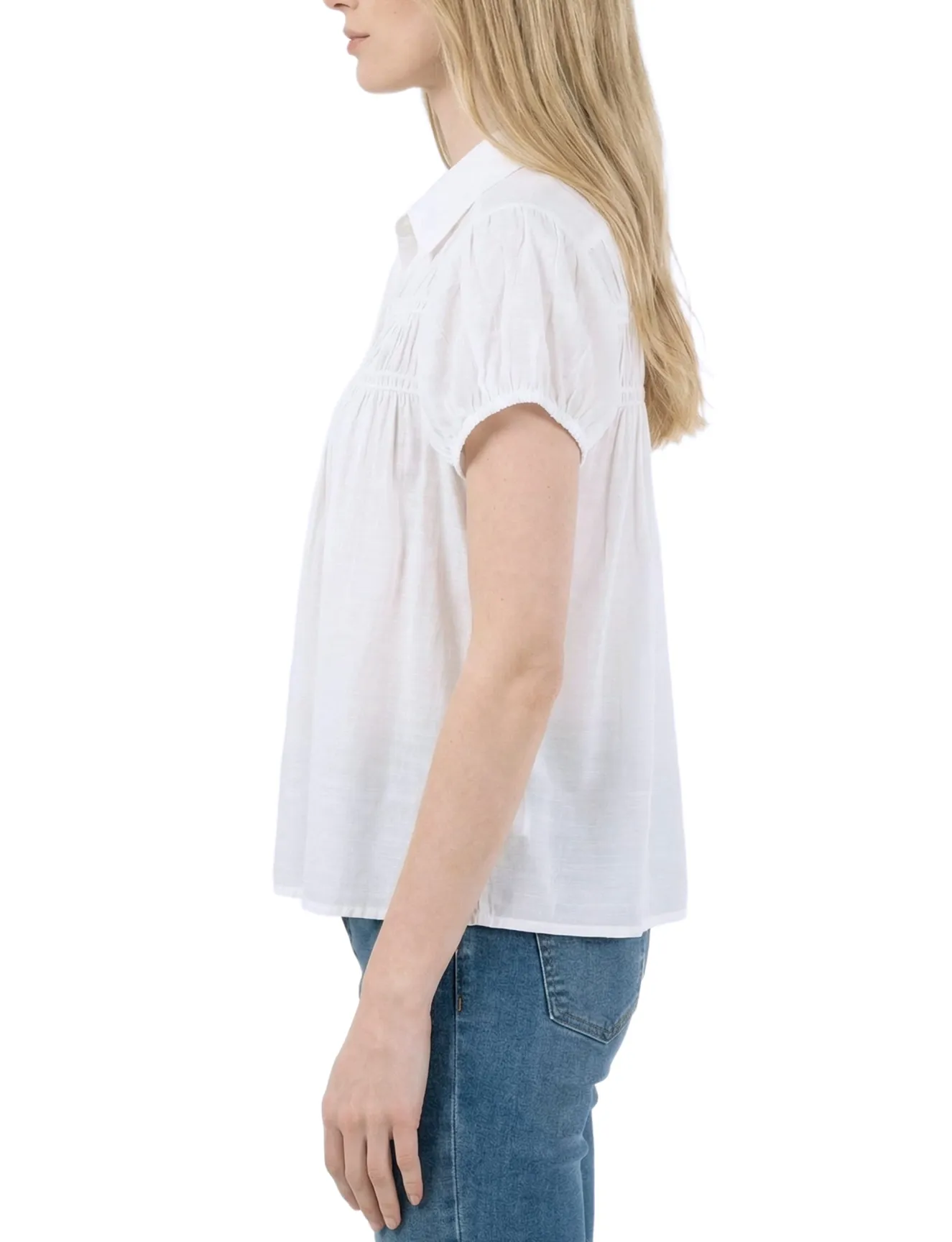 Cap Sleeve Ruched Yoke Blouse