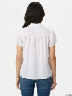 Cap Sleeve Ruched Yoke Blouse