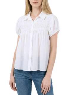 Cap Sleeve Ruched Yoke Blouse