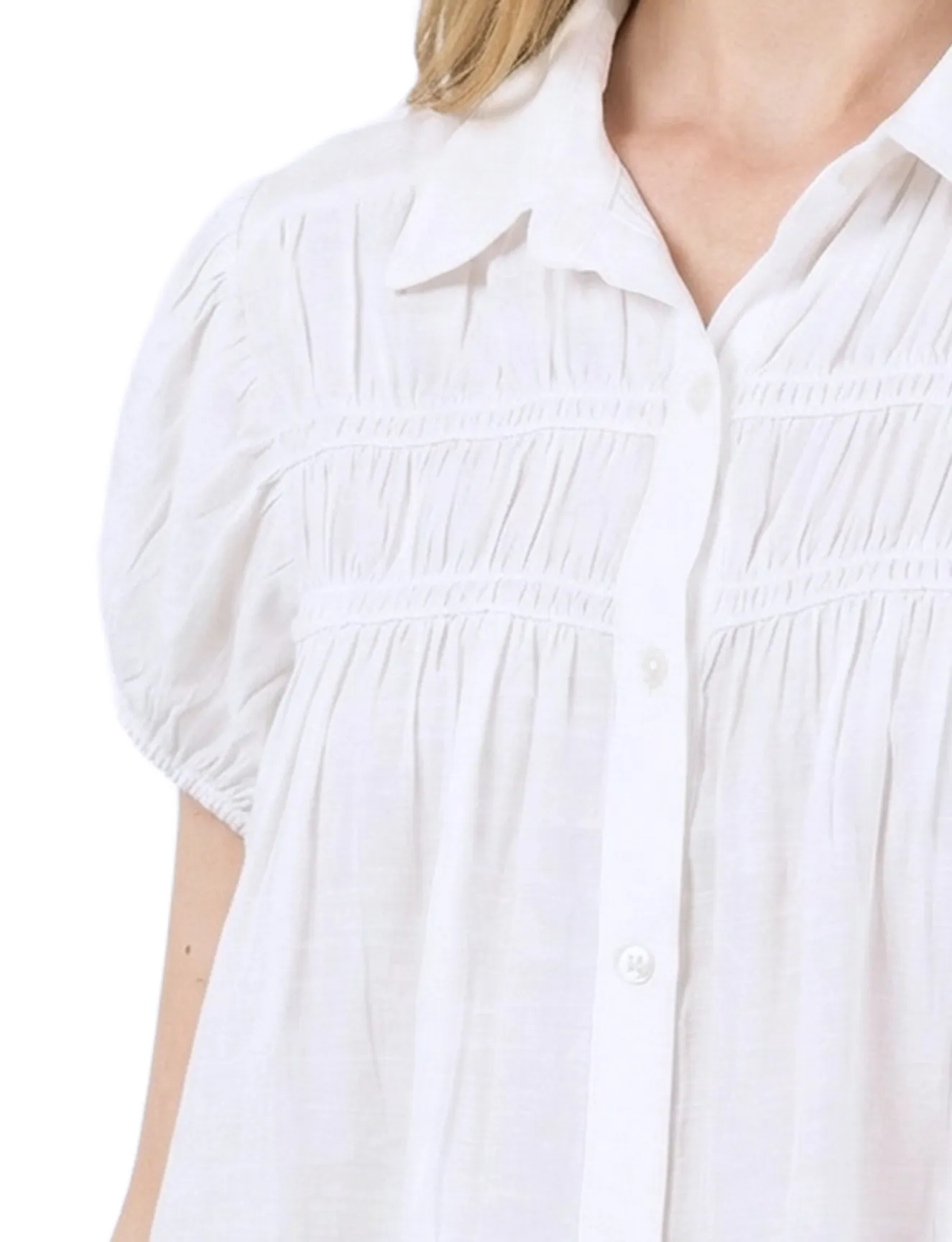 Cap Sleeve Ruched Yoke Blouse
