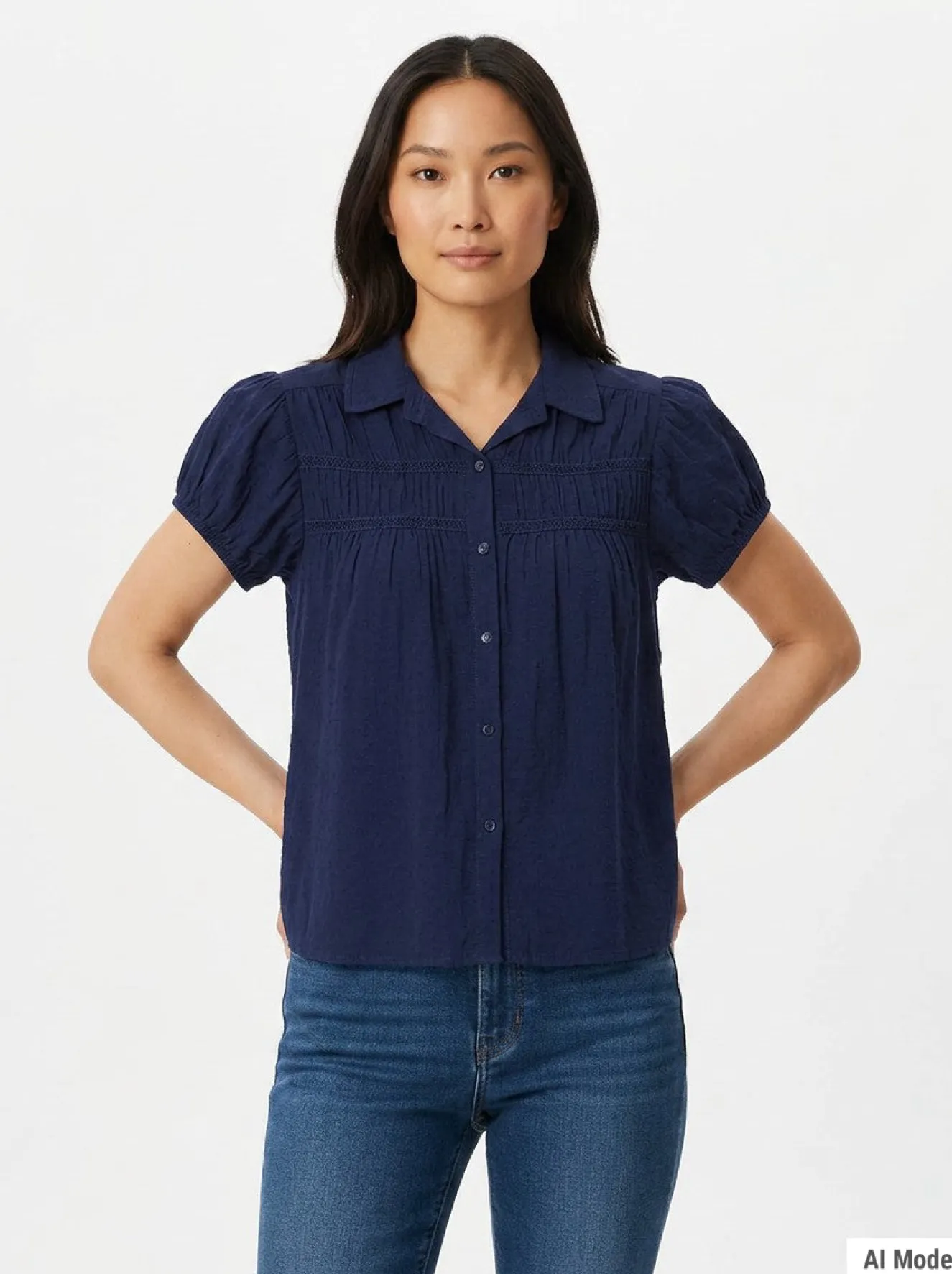 Cap Sleeve Ruched Yoke Blouse
