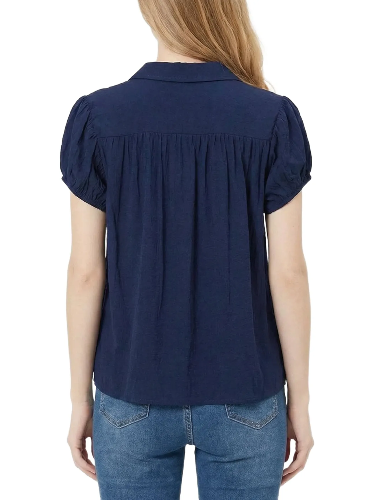 Cap Sleeve Ruched Yoke Blouse