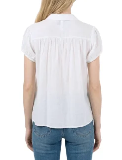 Cap Sleeve Ruched Yoke Blouse