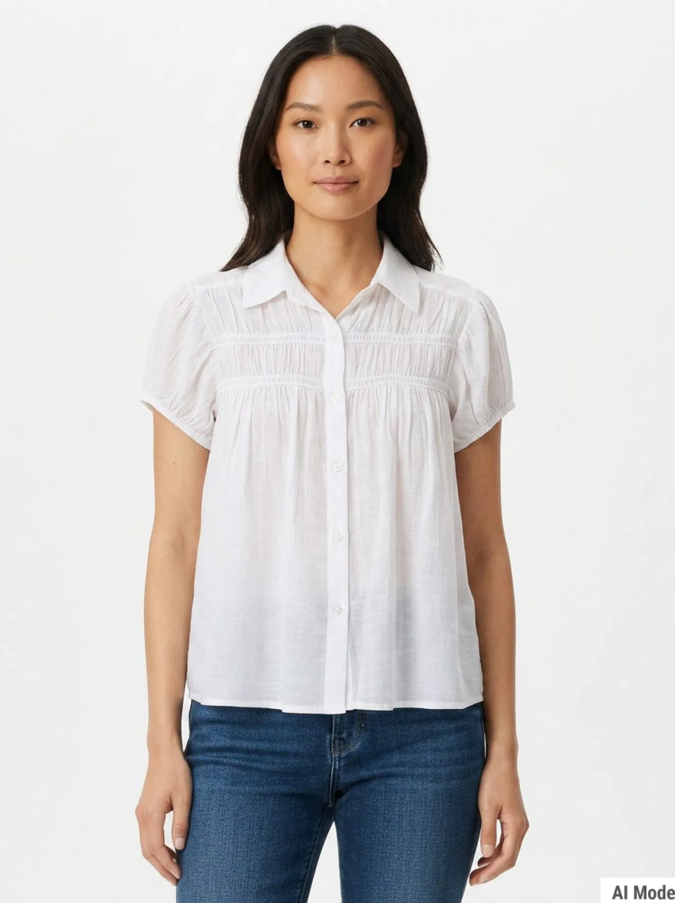Cap Sleeve Ruched Yoke Blouse